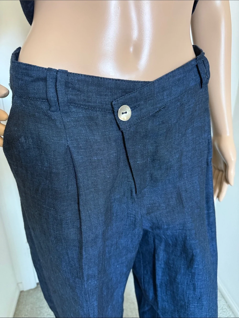 ZARA Sleeveless Navy Double- Breasted 100% linen Vest and Pants Set
